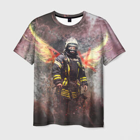 Мужская футболка 3D с принтом Пожарный , 100% полиэфир | прямой крой, круглый вырез горловины, длина до линии бедер | Тематика изображения на принте: 