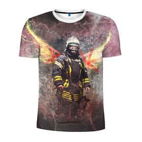 Мужская футболка 3D спортивная с принтом Пожарный , 100% полиэстер с улучшенными характеристиками | приталенный силуэт, круглая горловина, широкие плечи, сужается к линии бедра | 