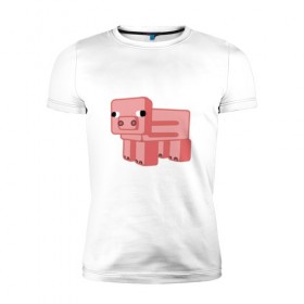 Мужская футболка премиум с принтом Minecraft Pig , 92% хлопок, 8% лайкра | приталенный силуэт, круглый вырез ворота, длина до линии бедра, короткий рукав | minecraft pigminecraft | майнкрафт