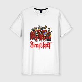 Мужская футболка премиум с принтом SimpsKnot , 92% хлопок, 8% лайкра | приталенный силуэт, круглый вырез ворота, длина до линии бедра, короткий рукав | art | bart | homer | metall | rock | simpson | simpsons | slipknot |   группа | арт | барт | гомер | металл | рок | симпсон | симпсоны | слинкнот
