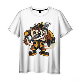 Мужская футболка 3D с принтом Пожарный демон , 100% полиэфир | прямой крой, круглый вырез горловины, длина до линии бедер | 