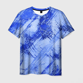 Мужская футболка 3D с принтом Брызги и полосы-3 , 100% полиэфир | прямой крой, круглый вырез горловины, длина до линии бедер | абстракция | брызги краски | кляксы | полосы | пятна | разводы | синий