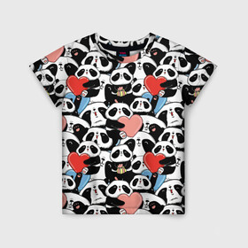 Детская футболка 3D с принтом Funny Panda , 100% гипоаллергенный полиэфир | прямой крой, круглый вырез горловины, длина до линии бедер, чуть спущенное плечо, ткань немного тянется | bear | heart | positive | медведь | мишка | орнамент | панда | подарок | позитив | сердечки | сердце | сюрприз | узор