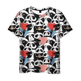 Мужская футболка 3D с принтом Funny Panda , 100% полиэфир | прямой крой, круглый вырез горловины, длина до линии бедер | Тематика изображения на принте: bear | heart | positive | медведь | мишка | орнамент | панда | подарок | позитив | сердечки | сердце | сюрприз | узор