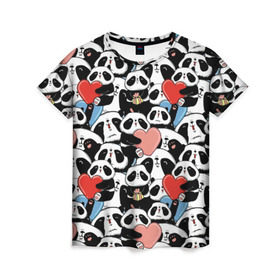 Женская футболка 3D с принтом Funny Panda , 100% полиэфир ( синтетическое хлопкоподобное полотно) | прямой крой, круглый вырез горловины, длина до линии бедер | Тематика изображения на принте: bear | heart | positive | медведь | мишка | орнамент | панда | подарок | позитив | сердечки | сердце | сюрприз | узор
