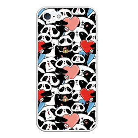 Чехол для iPhone 5/5S матовый с принтом Funny Panda , Силикон | Область печати: задняя сторона чехла, без боковых панелей | bear | heart | positive | медведь | мишка | орнамент | панда | подарок | позитив | сердечки | сердце | сюрприз | узор