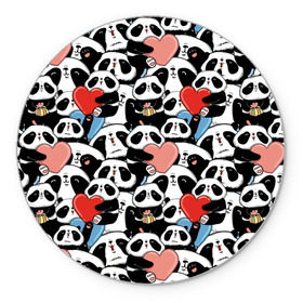Коврик круглый с принтом Funny Panda , резина и полиэстер | круглая форма, изображение наносится на всю лицевую часть | bear | heart | positive | медведь | мишка | орнамент | панда | подарок | позитив | сердечки | сердце | сюрприз | узор