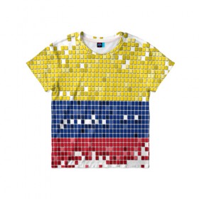 Детская футболка 3D с принтом Флаг Колумбии , 100% гипоаллергенный полиэфир | прямой крой, круглый вырез горловины, длина до линии бедер, чуть спущенное плечо, ткань немного тянется | пиксельный