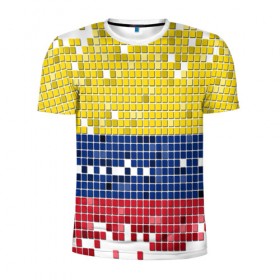 Мужская футболка 3D спортивная с принтом Флаг Колумбии , 100% полиэстер с улучшенными характеристиками | приталенный силуэт, круглая горловина, широкие плечи, сужается к линии бедра | пиксельный