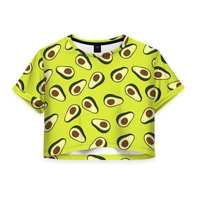 Женская футболка 3D укороченная с принтом Авокадо , 100% полиэстер | круглая горловина, длина футболки до линии талии, рукава с отворотами | avocado | food | fruit | pattern | vegan | vegetarian | авокадо | веган | вегетарианство | еда | паттерн | правильное питание | фрукт