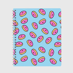 Тетрадь с принтом Пончики , 100% бумага | 48 листов, плотность листов — 60 г/м2, плотность картонной обложки — 250 г/м2. Листы скреплены сбоку удобной пружинной спиралью. Уголки страниц и обложки скругленные. Цвет линий — светло-серый
 | Тематика изображения на принте: doughnut | food | pattern | sweet | vegan | vegetarian | веган | вегетарианство | еда | паттерн | пончик | сладкое