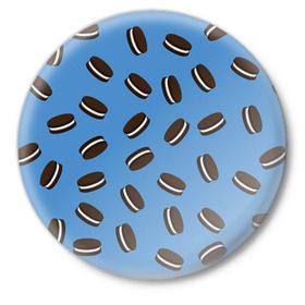 Значок с принтом Oreo ,  металл | круглая форма, металлическая застежка в виде булавки | Тематика изображения на принте: cookie | food | oreo | pattern | vegetarian | вегетарианство | еда | орео | паттерн | печеньки | правильное питание
