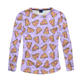 Женский лонгслив 3D с принтом Пицца Мун , 100% полиэстер | длинные рукава, круглый вырез горловины, полуприлегающий силуэт | food | pattern | pizza | sailor moon | еда | паттерн | пицца | сейлор мун