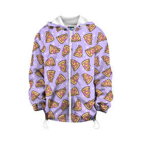 Детская куртка 3D с принтом Пицца Мун , 100% полиэстер | застежка — молния, подол и капюшон оформлены резинкой с фиксаторами, по бокам — два кармана без застежек, один потайной карман на груди, плотность верхнего слоя — 90 г/м2; плотность флисового подклада — 260 г/м2 | Тематика изображения на принте: food | pattern | pizza | sailor moon | еда | паттерн | пицца | сейлор мун