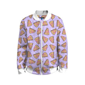 Детский бомбер 3D с принтом Пицца Мун , 100% полиэстер | застегивается на молнию, по бокам два кармана без застежек, мягкие манжеты, по низу бомбера и на воротнике — эластичная резинка | Тематика изображения на принте: food | pattern | pizza | sailor moon | еда | паттерн | пицца | сейлор мун