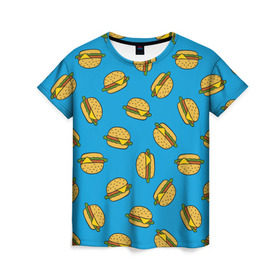 Женская футболка 3D с принтом Бургеры , 100% полиэфир ( синтетическое хлопкоподобное полотно) | прямой крой, круглый вырез горловины, длина до линии бедер | burger | fast food | food | pattern | бургер | еда | паттерн | фастфуд