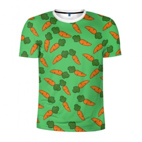 Мужская футболка 3D спортивная с принтом Carrots , 100% полиэстер с улучшенными характеристиками | приталенный силуэт, круглая горловина, широкие плечи, сужается к линии бедра | carrot | food | pattern | vegan | vegetarian | веган | вегетарианство | еда | кролик | марковка | морковь | паттерн