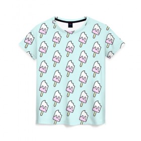Женская футболка 3D с принтом Ice cream , 100% полиэфир ( синтетическое хлопкоподобное полотно) | прямой крой, круглый вырез горловины, длина до линии бедер | food | ice cream | pattern | sweet | vegan | vegetarian | веган | вегетарианство | еда | мороженок | паттерн | сладкое