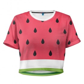 Женская футболка 3D укороченная с принтом Арбузная , 100% полиэстер | круглая горловина, длина футболки до линии талии, рукава с отворотами | food | pattern | vegan | vegetarian | watermelon | арбуз | веган | вегетарианство | еда | паттерн
