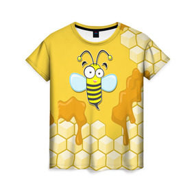 Женская футболка 3D с принтом Пчелка , 100% полиэфир ( синтетическое хлопкоподобное полотно) | прямой крой, круглый вырез горловины, длина до линии бедер | животные | лето | мед | насекомые | природа | пчела | пчелка | соты