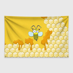 Флаг-баннер с принтом Пчелка , 100% полиэстер | размер 67 х 109 см, плотность ткани — 95 г/м2; по краям флага есть четыре люверса для крепления | животные | лето | мед | насекомые | природа | пчела | пчелка | соты