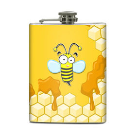 Фляга с принтом Пчелка , металлический корпус | емкость 0,22 л, размер 125 х 94 мм. Виниловая наклейка запечатывается полностью | животные | лето | мед | насекомые | природа | пчела | пчелка | соты