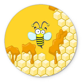 Коврик круглый с принтом Пчелка , резина и полиэстер | круглая форма, изображение наносится на всю лицевую часть | животные | лето | мед | насекомые | природа | пчела | пчелка | соты