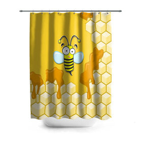 Штора 3D для ванной с принтом Пчелка , 100% полиэстер | плотность материала — 100 г/м2. Стандартный размер — 146 см х 180 см. По верхнему краю — пластиковые люверсы для креплений. В комплекте 10 пластиковых колец | животные | лето | мед | насекомые | природа | пчела | пчелка | соты