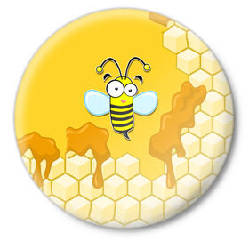 Значок с принтом Пчелка ,  металл | круглая форма, металлическая застежка в виде булавки | Тематика изображения на принте: животные | лето | мед | насекомые | природа | пчела | пчелка | соты