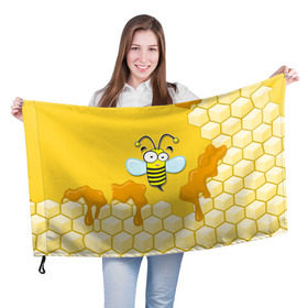 Флаг 3D с принтом Пчелка , 100% полиэстер | плотность ткани — 95 г/м2, размер — 67 х 109 см. Принт наносится с одной стороны | животные | лето | мед | насекомые | природа | пчела | пчелка | соты