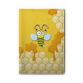 Обложка для автодокументов с принтом Пчелка , натуральная кожа |  размер 19,9*13 см; внутри 4 больших “конверта” для документов и один маленький отдел — туда идеально встанут права | Тематика изображения на принте: животные | лето | мед | насекомые | природа | пчела | пчелка | соты