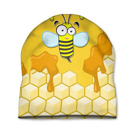 Шапка 3D с принтом Пчелка , 100% полиэстер | универсальный размер, печать по всей поверхности изделия | животные | лето | мед | насекомые | природа | пчела | пчелка | соты