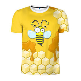 Мужская футболка 3D спортивная с принтом Пчелка , 100% полиэстер с улучшенными характеристиками | приталенный силуэт, круглая горловина, широкие плечи, сужается к линии бедра | животные | лето | мед | насекомые | природа | пчела | пчелка | соты