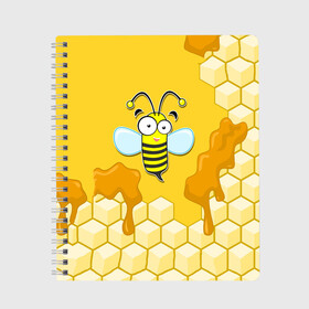 Тетрадь с принтом Пчелка , 100% бумага | 48 листов, плотность листов — 60 г/м2, плотность картонной обложки — 250 г/м2. Листы скреплены сбоку удобной пружинной спиралью. Уголки страниц и обложки скругленные. Цвет линий — светло-серый
 | Тематика изображения на принте: животные | лето | мед | насекомые | природа | пчела | пчелка | соты