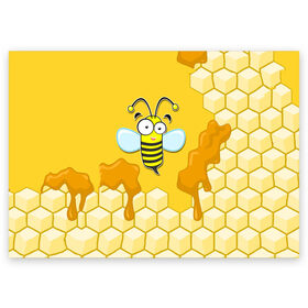 Поздравительная открытка с принтом Пчелка , 100% бумага | плотность бумаги 280 г/м2, матовая, на обратной стороне линовка и место для марки
 | животные | лето | мед | насекомые | природа | пчела | пчелка | соты