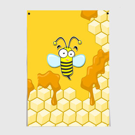 Постер с принтом Пчелка , 100% бумага
 | бумага, плотность 150 мг. Матовая, но за счет высокого коэффициента гладкости имеет небольшой блеск и дает на свету блики, но в отличии от глянцевой бумаги не покрыта лаком | животные | лето | мед | насекомые | природа | пчела | пчелка | соты