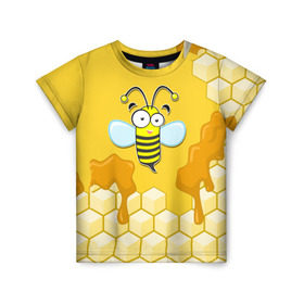 Детская футболка 3D с принтом Пчелка , 100% гипоаллергенный полиэфир | прямой крой, круглый вырез горловины, длина до линии бедер, чуть спущенное плечо, ткань немного тянется | животные | лето | мед | насекомые | природа | пчела | пчелка | соты
