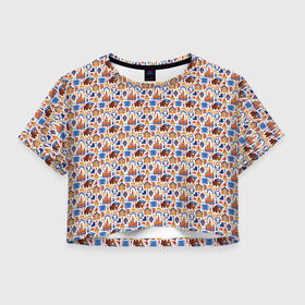 Женская футболка 3D укороченная с принтом Русские символы , 100% полиэстер | круглая горловина, длина футболки до линии талии, рукава с отворотами | 
