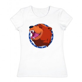 Женская футболка хлопок с принтом Bear for Hire , 100% хлопок | прямой крой, круглый вырез горловины, длина до линии бедер, слегка спущенное плечо | bear for hire | far cry 5 | медведь | фар край 5
