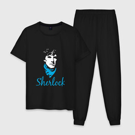 Мужская пижама хлопок с принтом Шерлок , 100% хлопок | брюки и футболка прямого кроя, без карманов, на брюках мягкая резинка на поясе и по низу штанин
 | cumberbatc | sherlock | бенедикт камбербэтч | каракумбуль | шерлок