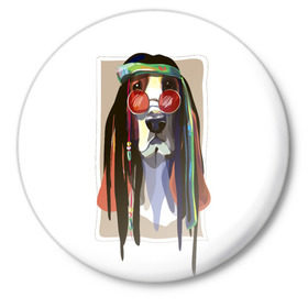 Значок с принтом Reggae Dog ,  металл | круглая форма, металлическая застежка в виде булавки | хиппи