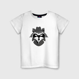 Детская футболка хлопок с принтом Гангстер енот , 100% хлопок | круглый вырез горловины, полуприлегающий силуэт, длина до линии бедер | Тематика изображения на принте: бандит | нуар | плащ | шляпа