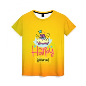 Женская футболка 3D с принтом С днем рождения! , 100% полиэфир ( синтетическое хлопкоподобное полотно) | прямой крой, круглый вырез горловины, длина до линии бедер | birthday | happy | день рождения | подарки | праздник | свечи | торт