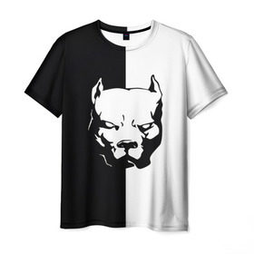 Мужская футболка 3D с принтом Питбуль , 100% полиэфир | прямой крой, круглый вырез горловины, длина до линии бедер | агрессия | башка | белое | голова | пес | пит буль | питбуль | собака | спорт | стаф | стафф | стаффорд | чб | черное
