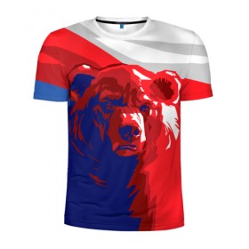 Мужская футболка 3D спортивная с принтом Российский медведь , 100% полиэстер с улучшенными характеристиками | приталенный силуэт, круглая горловина, широкие плечи, сужается к линии бедра | russia | russian bear | патриот | родина | россия | русский медведь | триколор
