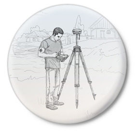 Значок с принтом Парень с контроллером ,  металл | круглая форма, металлическая застежка в виде булавки | Тематика изображения на принте: surveyor | геодезист | геодезия
