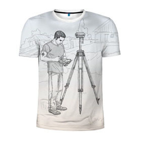 Мужская футболка 3D спортивная с принтом Парень с контроллером , 100% полиэстер с улучшенными характеристиками | приталенный силуэт, круглая горловина, широкие плечи, сужается к линии бедра | surveyor | геодезист | геодезия