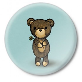 Значок с принтом Мишка ,  металл | круглая форма, металлическая застежка в виде булавки | девушкам | животные | игрушка | медведь | миша | мишка | плюшевый | цветок