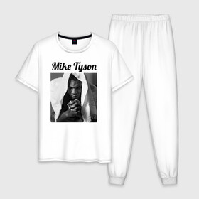 Мужская пижама хлопок с принтом Майк Тайсон , 100% хлопок | брюки и футболка прямого кроя, без карманов, на брюках мягкая резинка на поясе и по низу штанин
 | miketyson | бокс | майк тайсон