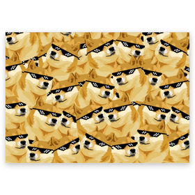 Поздравительная открытка с принтом Doge мем в deal with it очках , 100% бумага | плотность бумаги 280 г/м2, матовая, на обратной стороне линовка и место для марки
 | deal with it очки | doge | meme | мем | мемы | сиба ину | сиба ину мем